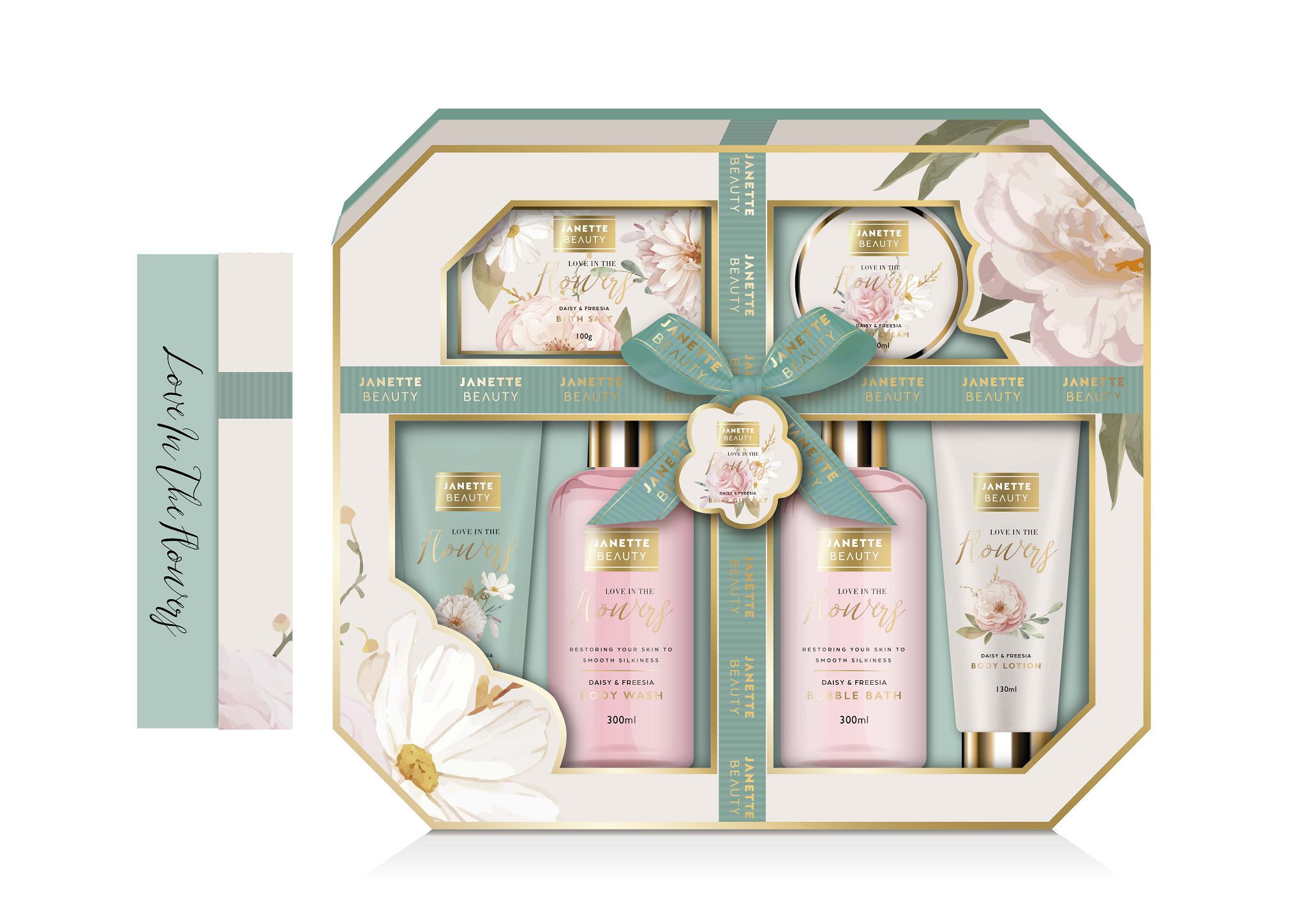 Květinový set FLOWER nabízí šest oblíbených kosmetických produktů s jemnou květinovou vůní. Sprchový gel a pěna do koupele osvěžují a čistí, tělové mléko a peeling pečují o pokožku, krém na ruce zvláčňuje a chrání a koupelová sůl dodává relaxační prvek. Sada je vhodná jako krásný dárek k narozeninám, Vánocům i pro běžnou péči, která potěší svou romantickou atmosférou.