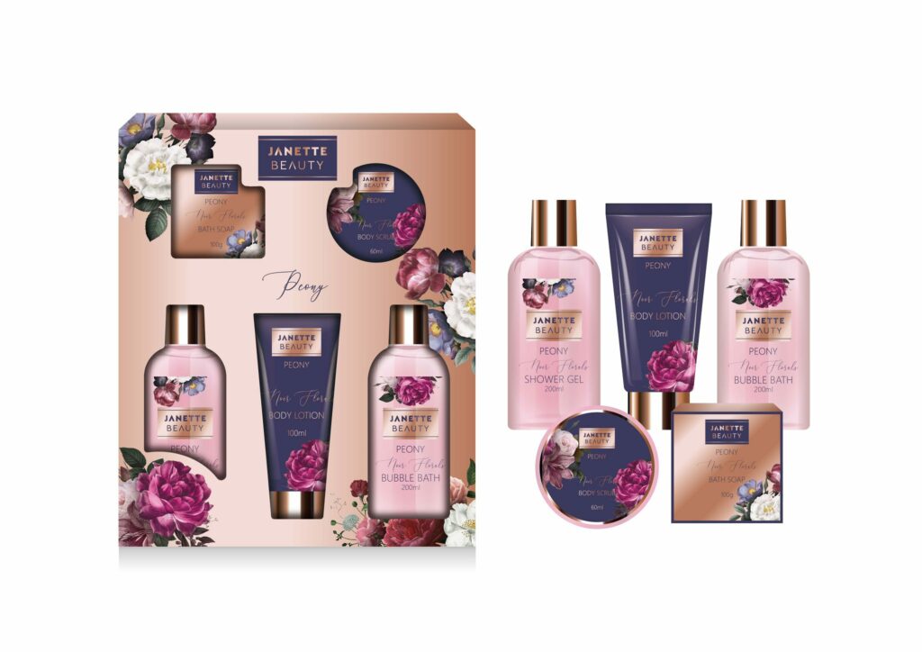 Ideální dárek PIVOŇKA je pětídílná kosmetická sada pro každodenní péči i relaxaci. Sprchový gel a pěna osvěží tělo, tělové mléko zanechá pokožku jemnou, peeling ji vyhladí a mýdlo dodá tradiční prvek péče. Vůně pivoňky dodává celé sadě romantický a luxusní charakter, který ocení každá žena.