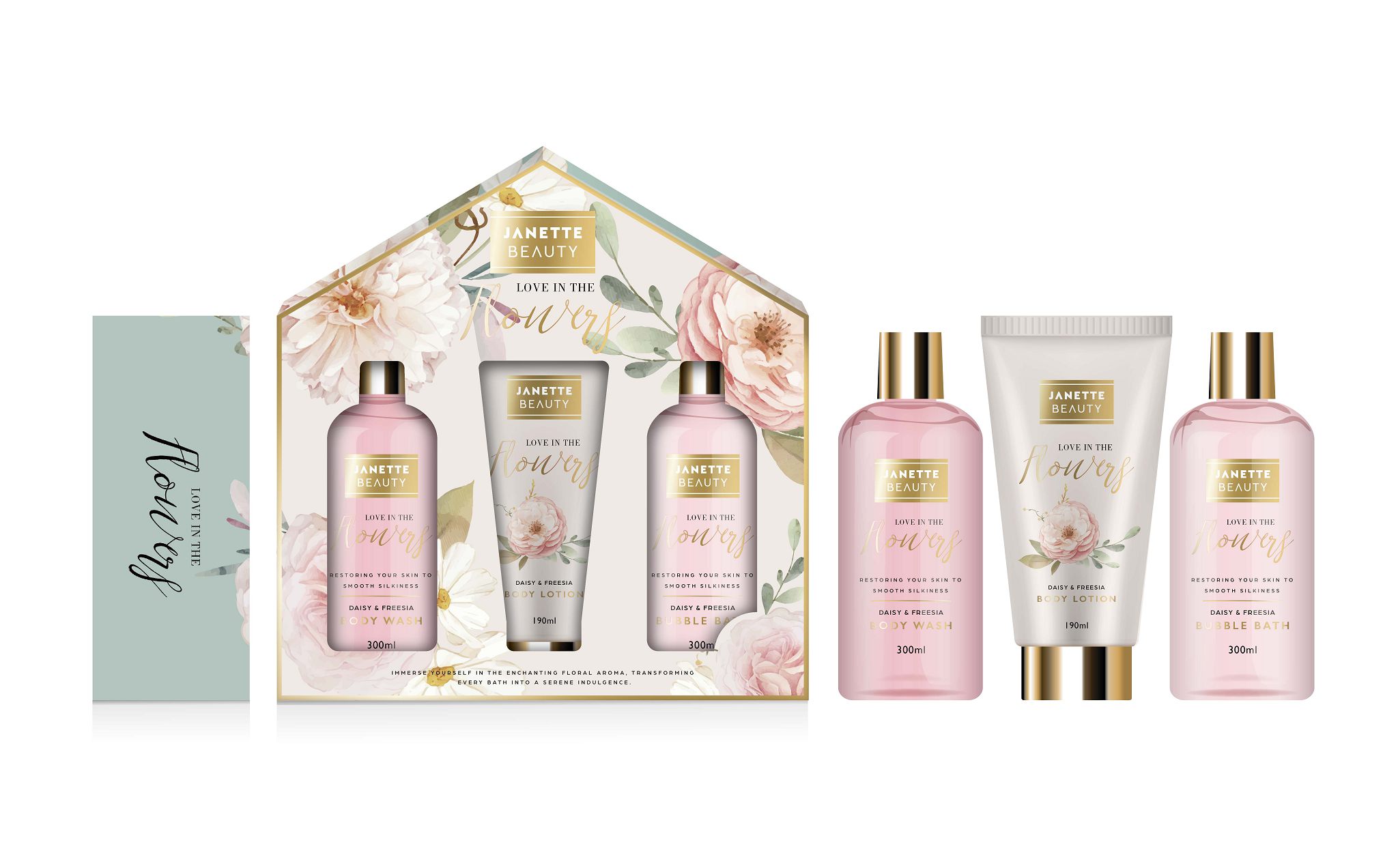 Květinový set FLOWER nabízí tři oblíbené produkty, které se postarají o každodenní péči a relaxaci. Sprchový gel osvěžuje pokožku, pěna do koupele promění koupel v aromaterapeutický zážitek a tělové mléko dodá hydrataci a jemnost. Květinová vůně dodává celé sadě romantický nádech, takže se skvěle hodí jako dárkový set k narozeninám, Vánocům i pro běžné potěšení.