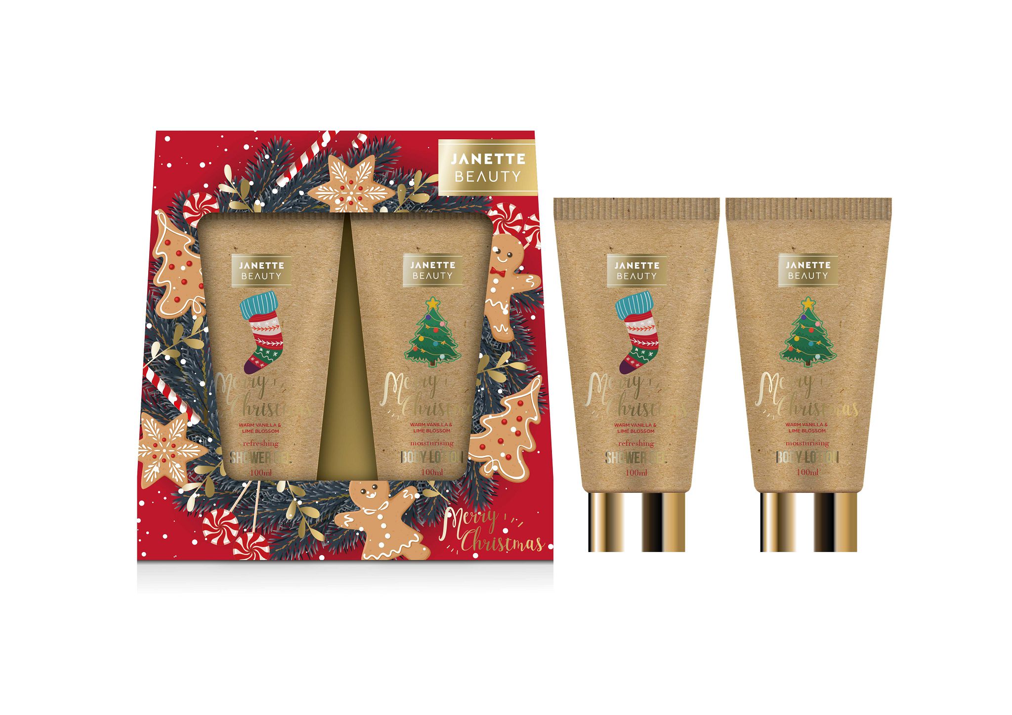 VÁNOČNÍ DÁREK s vůní Teplá vanilka a květ limetky je praktická kosmetická sada v cestovním provedení. Sprchový gel a tělové mléko v tubách se snadno vejdou do kabelky nebo cestovní tašky, takže jsou ideální i pro ženy, které si chtějí dopřát voňavou péči na cestách. Elegantní vánoční balení z něj dělá skvělou pozornost pod stromeček.