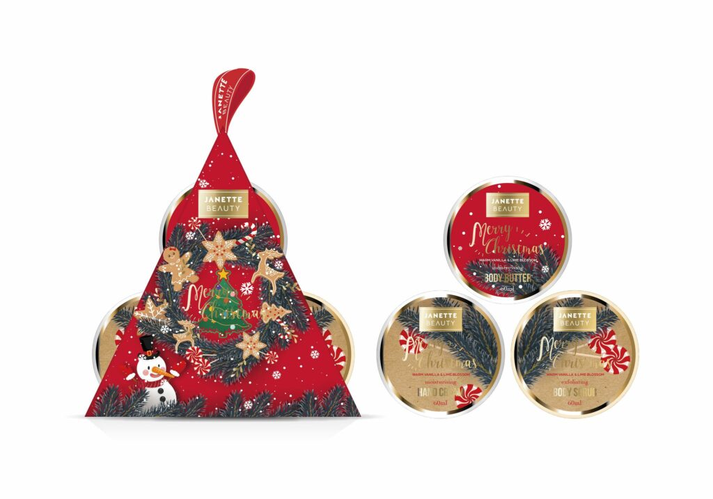 VÁNOČNÍ DÁREK s vůní Teplá vanilka a květ limetky je menší kosmetická sada zaměřená na výživu a péči o pokožku. Spojuje tělové máslo pro hydrataci, peeling pro jemnost a krém na ruce, který je nezbytný pro zimní období. V elegantním balení je tento set dokonalým vánočním překvapením.