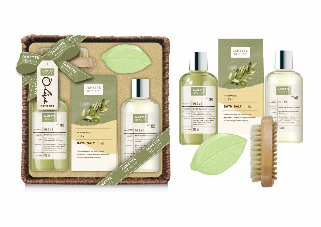Dárkový balíček OLIVA je šesti dílná sada s olivovým olejem, která spojuje péči o pokožku s relaxačním zážitkem. Sprchový gel a tělové mléko tvoří základní péči, koupelová sůl a šumivá koule promění koupel ve wellness rituál, zatímco kartáč podpoří masážní efekt. Elegantní dekorativní krabička zvýrazňuje hodnotu celé sady a dělá z ní perfektní dárek pro každou příležitost.