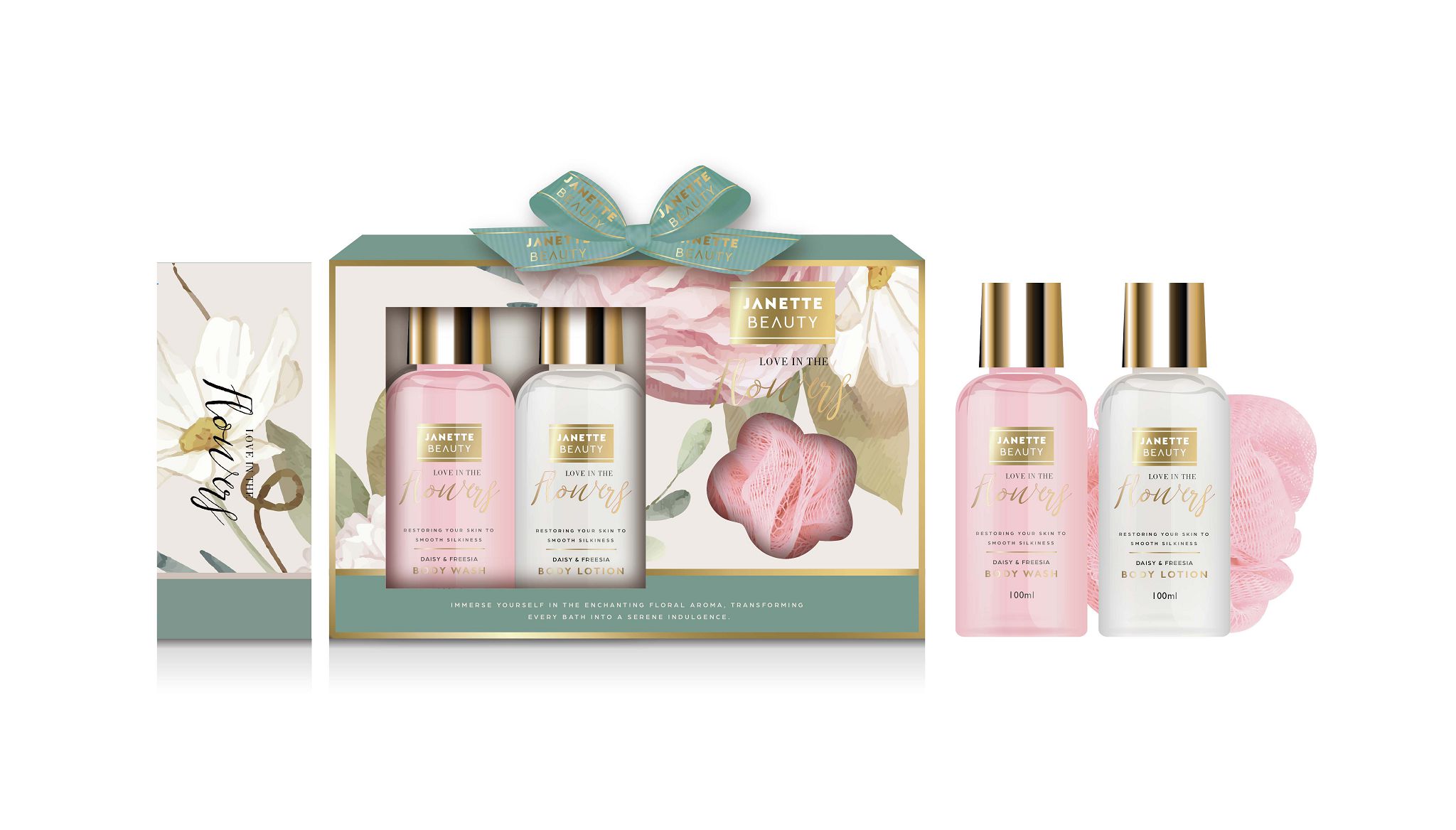 Květinový set FLOWER nabízí praktickou tříprvkovou kombinaci pro každodenní péči. Sprchový gel čistí a osvěžuje, tělové mléko hydratuje a houbička zpříjemní sprchování. Jemná květinová vůně přináší pocit pohody a elegance, takže tato sada je vhodná nejen jako dárek, ale i pro vlastní potěšení.