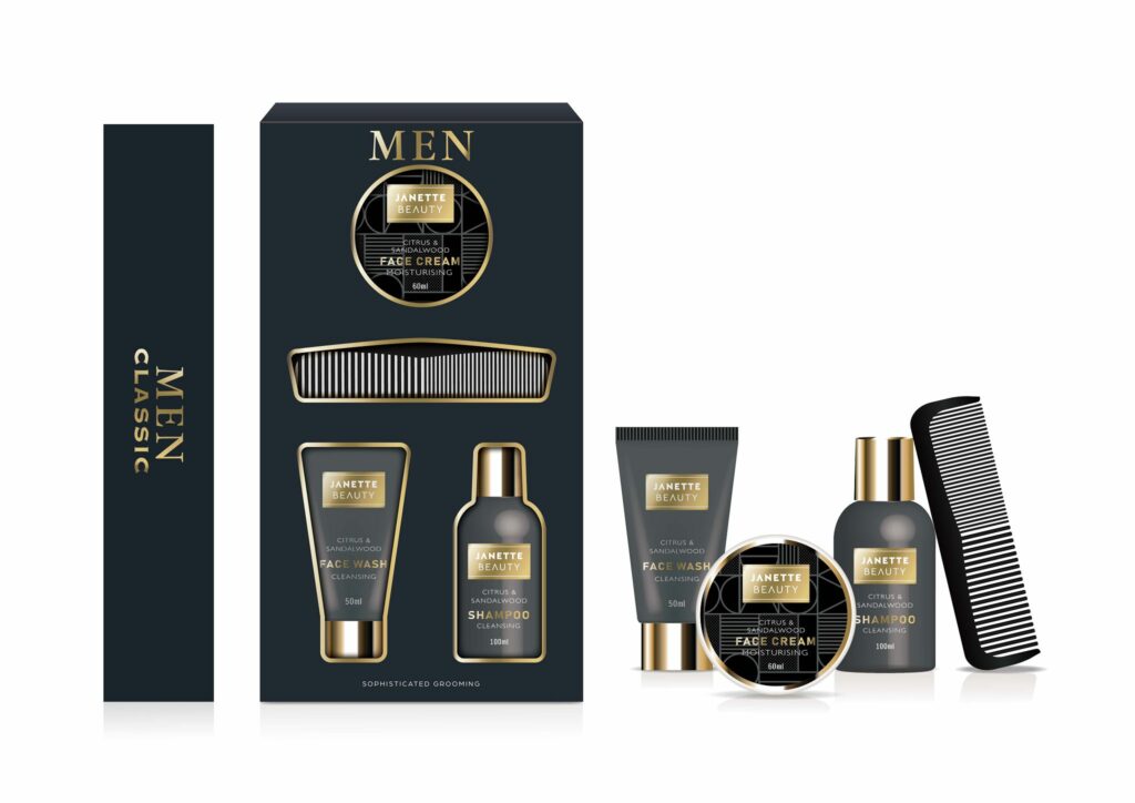 Luxusní pánská kosmetika pro každodenní péči o vzhled a komfort. Šampon dodává vlasům vitalitu, čisticí gel osvěžuje pleť a krém ji vyživuje a chrání. Sada je doplněna o praktický hřeben, který ocení každý muž. Díky kompaktnímu balení je ideální nejen pro domácí použití, ale i na cesty. Skvělý tip na elegantní dárek pro muže.