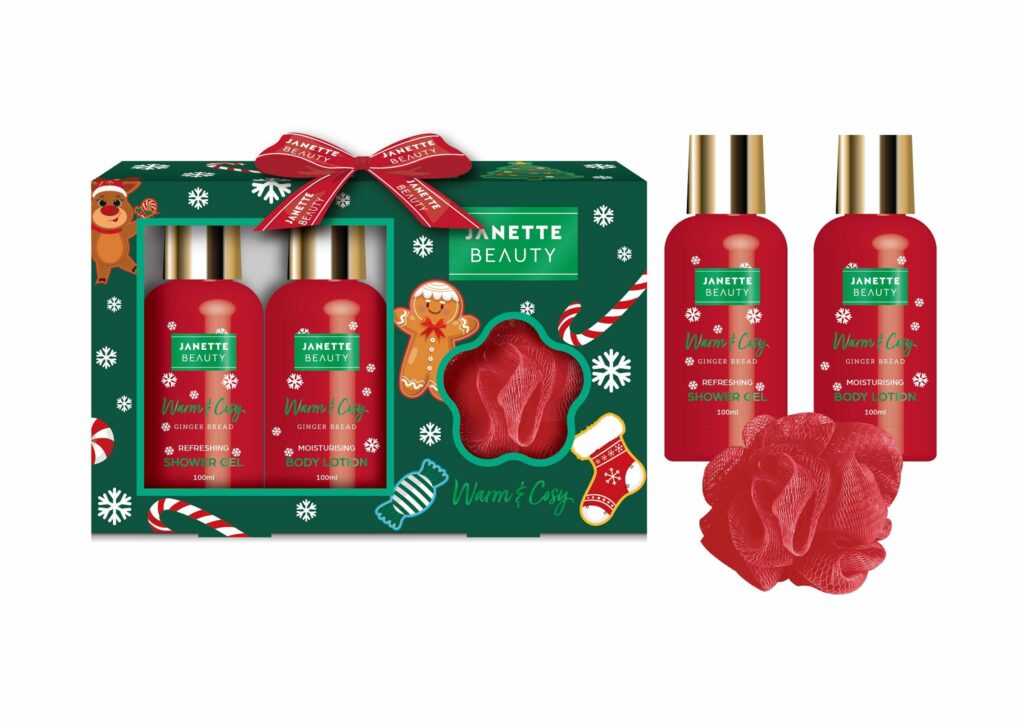 VÁNOČNÍ SET (Perníček) je menší, ale praktická sada, která spojuje sprchový gel, tělové mléko a houbičku. Sladce kořeněná vůně perníku navozuje sváteční náladu a dodává běžné péči výjimečný vánoční nádech. Perfektní tip na drobný dárek pro ženy i dívky.