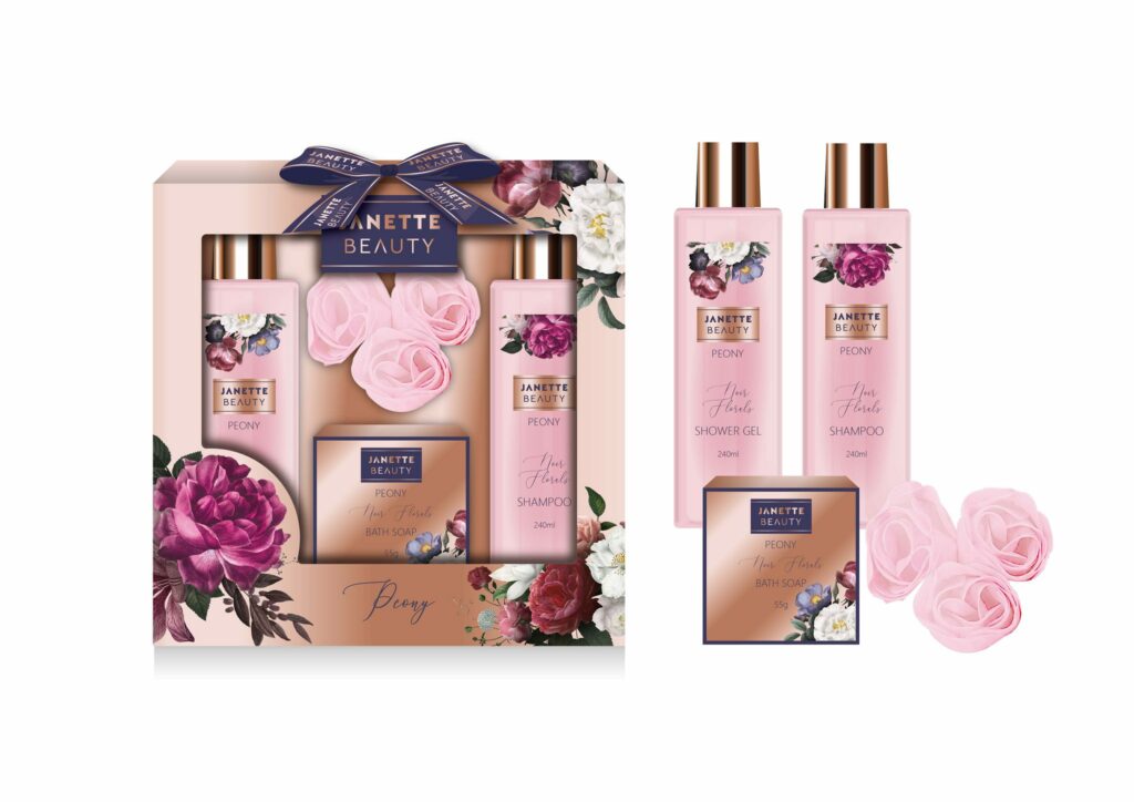 Ideální dárek PIVOŇKA je čtyřdílná kosmetická kolekce, která spojuje sprchový gel, šampon, mýdlo a dekorativní mýdlové květy. Romantická vůně pivoňky a elegantní balení z něj dělají krásný dárek, který potěší každou ženu.